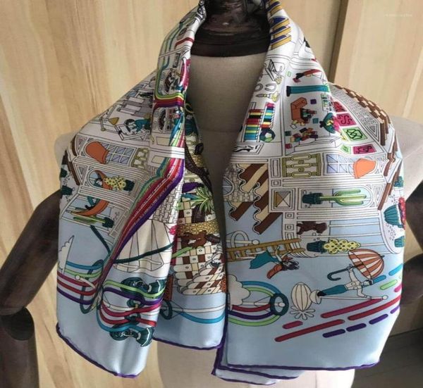 

scarves 2021 arrival autumn winter classic 100 silk scarf twill hand made roll 9090 cm squareshawl wrap for women lady gift17821196, Blue;gray