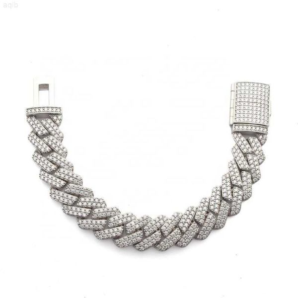 

hip hop iced out cuban bracelet 15mm vvs moissanite diamond cuban link bracelet, Silver