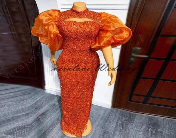 

abendkleider cocktail party dress high neck mermaid puffy long sleeve african evening dress short prom gowns wear4566375, Black