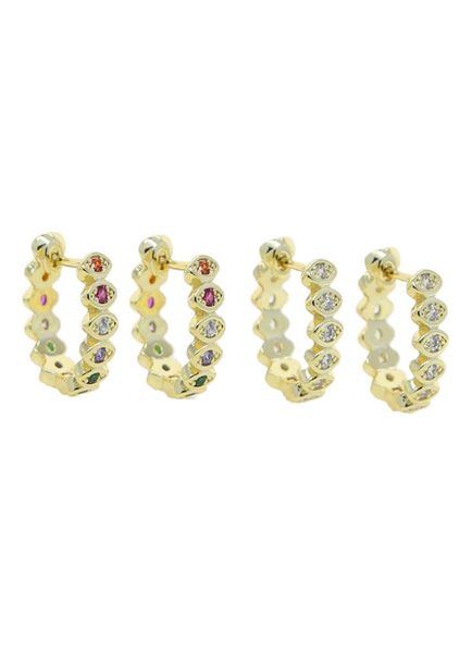

white rainbow cubic zircon stones paved huggie hoop earring with gold plated round stud earring for women lady party jewelry whole4488070, Golden;silver