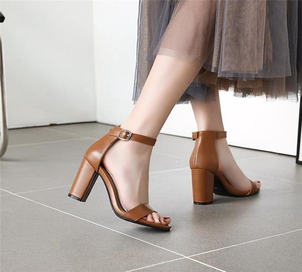 

dress shoes yqbtdl arrival 2021 concise ankle strap block high heel sandals brown black summer womans square heels sandal 34437098193