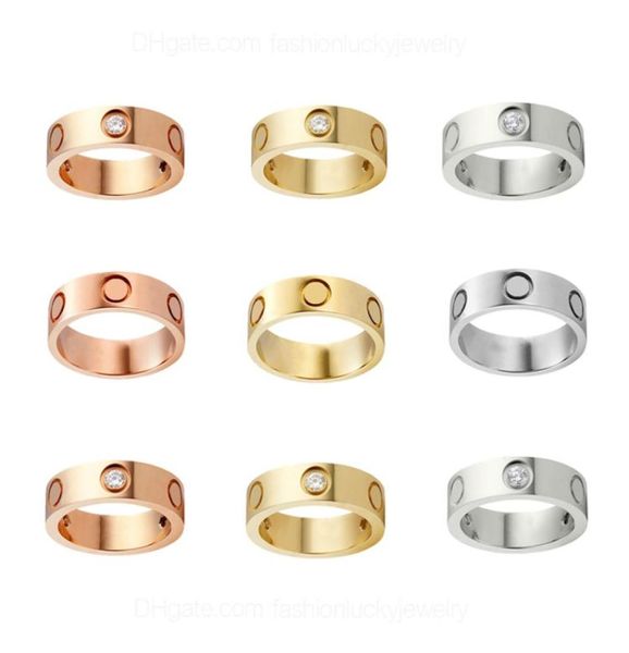 

luxury love ring designer jewelry rose gold plated 4mm thin stainless steel 3 diamonds screw design mens silver engagement wedding1020353