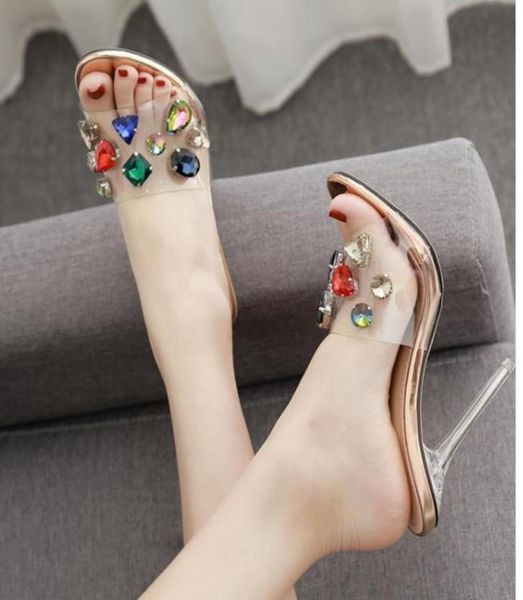 

transparent heel mules clear sandals silver wedding shoes come with box size 35 to 401734508, Black