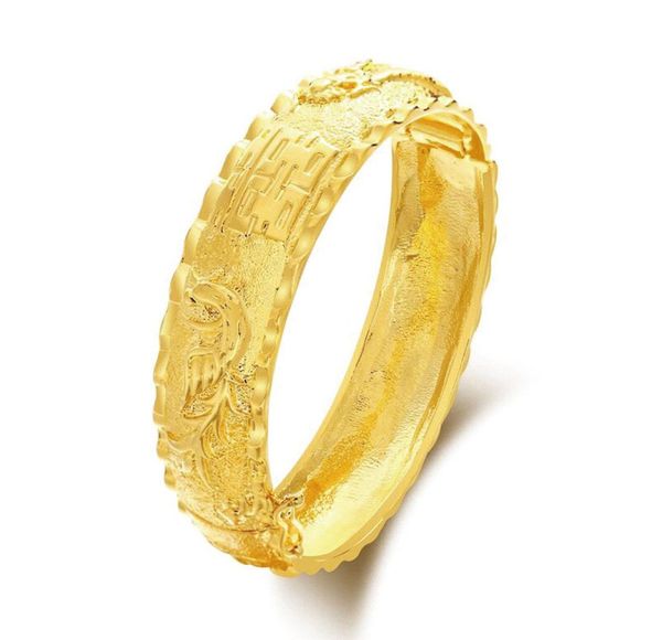 

mgfam 86ba dragon and phoenix bangles bracelets for bridal wedding jewelry 24k gold plated traditioal style3877166, Black