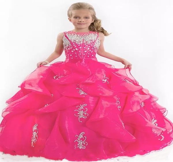 

2023 cute glitz little girl039s pageant dresses children princess shiny heavy beaded kids flower girl dress fuchsia kids prom p2275233, White;red