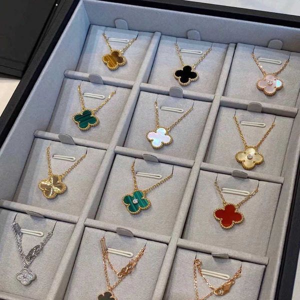 

four leaf necklace female 18k rose gold lock bone chain red agate inlaid diamond lucky grass pendant original print live broadcast, Silver