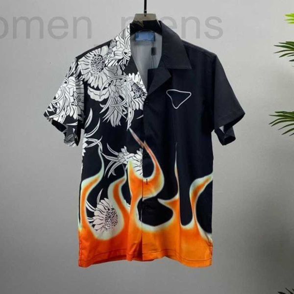 

men's casual shirts designer american hip hop shirt casual shirts flame pattern tsilk short sleeve men women oversize cardigan sweatshi, White;black