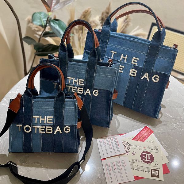 

the tote bag large shopping shoulder beach mixed handbag travel weekend designer purses navy blue denim