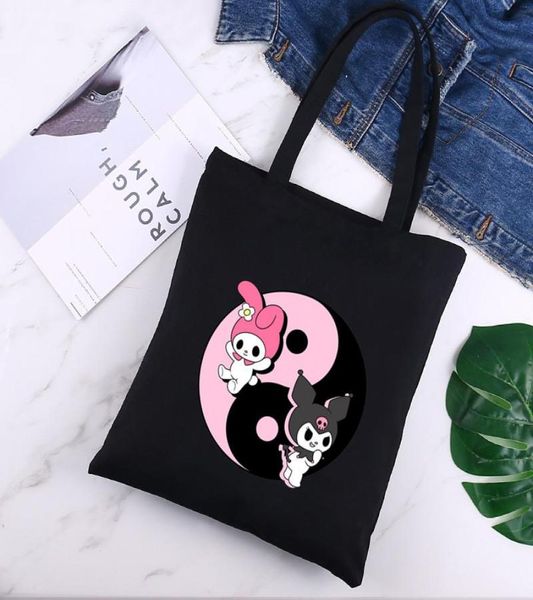 

evening bags little black cat rock reusable shopping bag women canvas tote printing eco cartoon shopper shoulder5343918