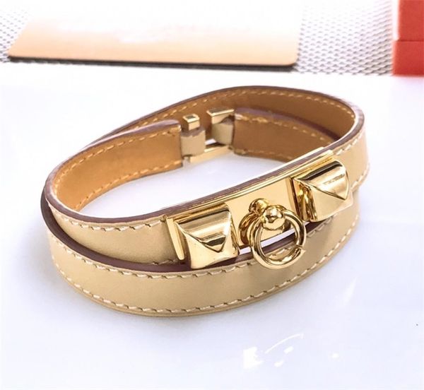 

punk chic casual color gold bracelet real leather men women rock pin design jewelry accessories gift 2203318579668, Black
