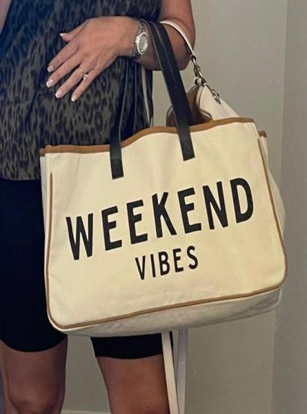 

diaper bags large capacity bag 20quot x 11quot weekend vibes beach votton handbag in black lettering on cream color dropships6763648