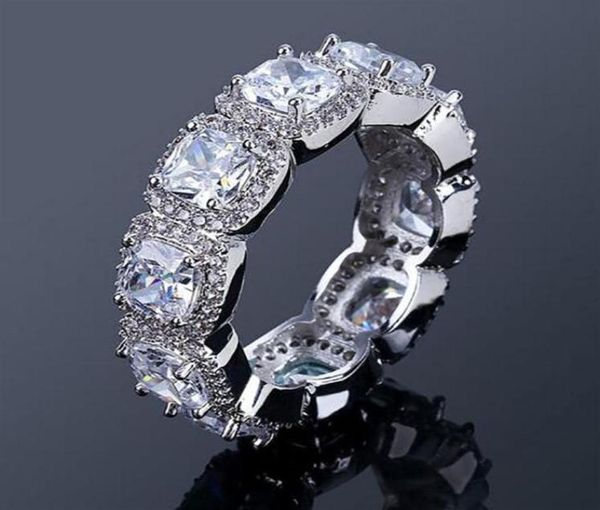 

mens silver eternity cz diamonds bling bling ring simulated diamonds hip hop rings cubic zirconia micro pave jewelry195581343, Golden;silver