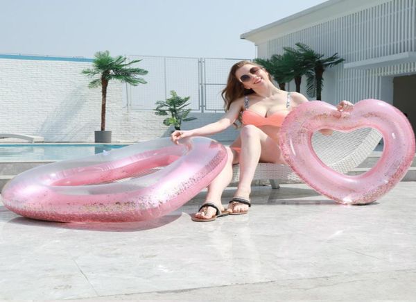 

love heart inflatable floats pool rose gold glitter swim ring swimming tool pools life pool tubes for 120cm4165224