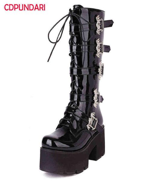 

black high heels calf boots women autumn winter platform punk goth motorcycle demonia shoes bottes plateforme femme j2208053802042