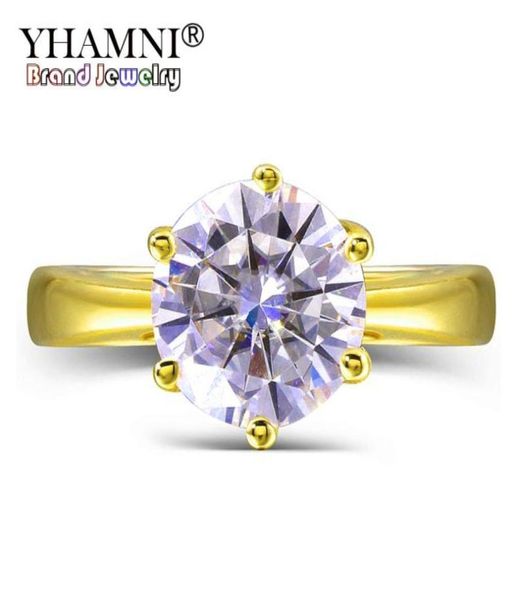 

yhamni original 2 ct 6mm round cz diamant solid yellow gold rings anillos gold color wedding rings for women gift lyr16997723231138233, Slivery;golden