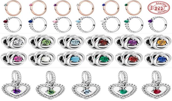 

925 silver fit pandora charm 925 bracelet 12 constellation month color eternity circle charms set pendant diy fine beads jewelry7467659, Bronze;silver