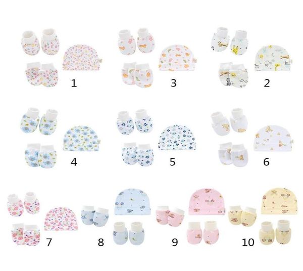 

baby cartoon antiscratch gloves hat foot cover set handguard cotton mittens beanie cap socks kit for infant born p15c children08861983, White