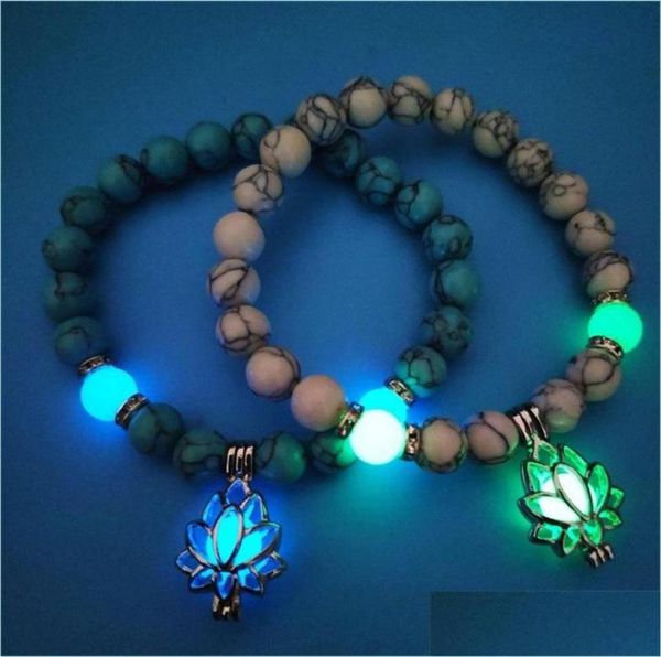 

charm bracelets luminous natural stones glowing in the dark bracelet lotus flower shaped charm for women yoga prayer buddhism jewe5420833, Golden;silver