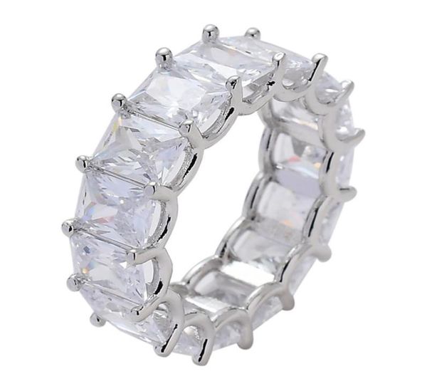 

1 row solitaire tennis men039s ring copper charm baguette cubic zircon iced ring fashion hip hop jewelry for gifts y01224617160, Slivery;golden