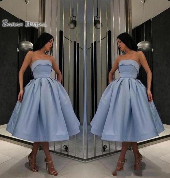 

strapless homecoming dress simple short prom dress blue tea length satin cocktail gowns custom made party dresses8118150, Black