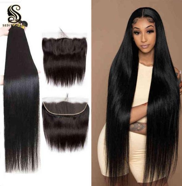 

hair extensions pieces sedittyhairmechones rectos brasileos con frontal 28 30 pulgadas 13x4 extensiones de cabello humano frontal7472778, Black;brown
