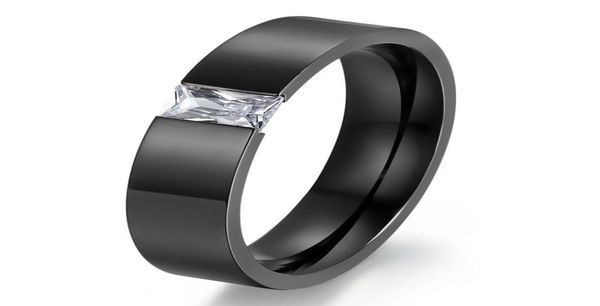 

engraving 1pc clear baguette cz stainless steel band men women couple ring 6mm wide us size6136864936, Silver