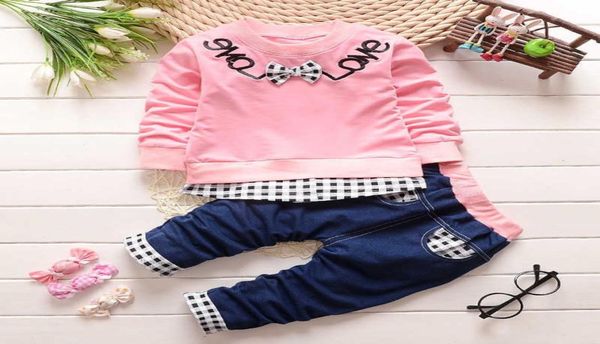 

baby 2pc boy toddler girl long sleeve t shirt denim pants clothes set3036772, White