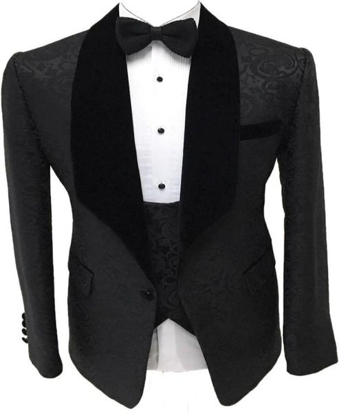 

groomsmen black pattern groom tuxedos shawl velvet lapel men suits side vent weddingprom man jacketpantstievest 3607422, Black;gray