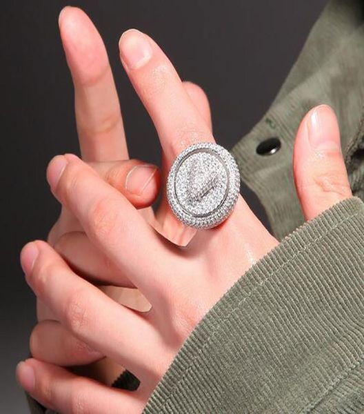 

custom name a z spin rings iced out 360 rotatable ring cubic zirconia diy 14k diamond men women gift hip hop jewelry8970883, Golden;silver