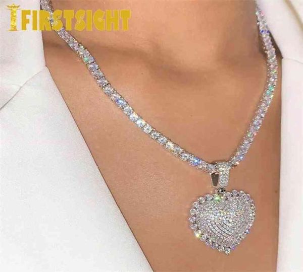 

silver color heart pendant choker hiphop full iced out cubic zirconia 5a cz stone tennis chain necklace women jewelry 2107214583006