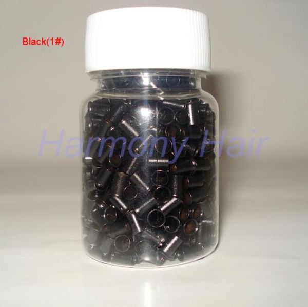 

1000pcsbottle 40mmx36mmx6mm micro copper rings linksbeads for hair extensions tools 8 colors1217168, Black