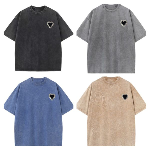 

2023 designers womens letter embroidery peach heart short sleeve t shirts loose men's casual half sleeve shirt couple t-shirt, White