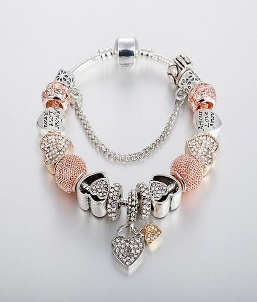 

pand strands diamond alloy tennis beads bracelet diy heart pendant ornaments whole8693731, Black
