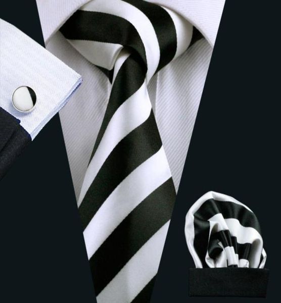 

fast mens tie set hanky cufflinks black white stripe mens tie set silk jacquard woven classic necktie n02768960286, Black;blue