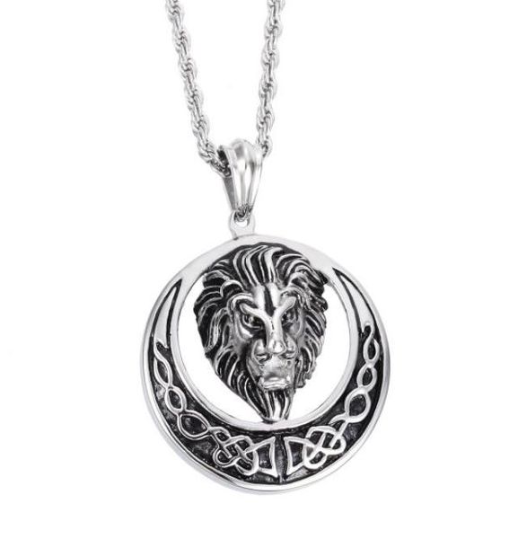 

new casting silver amazing quality men039s 316l stainless steel lion head pendant circle with 4mm22quot ed rope chain n6594924