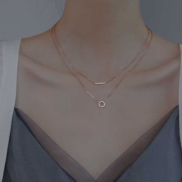 

double layer layered necklace lightly and small design sense 2021 new fashion autumn and winter women's collar chain, Silver