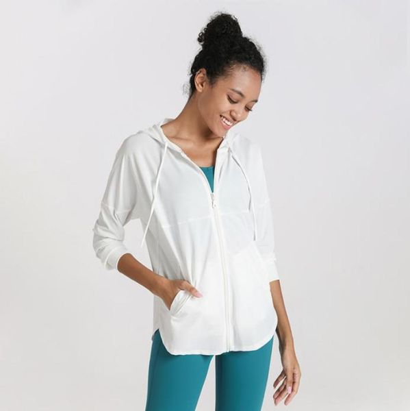 

loose fitness yoga jacket gym clothes women hooded zipper cardigan long sleeve sports women039s yoga coat match for legging3051264, White;red
