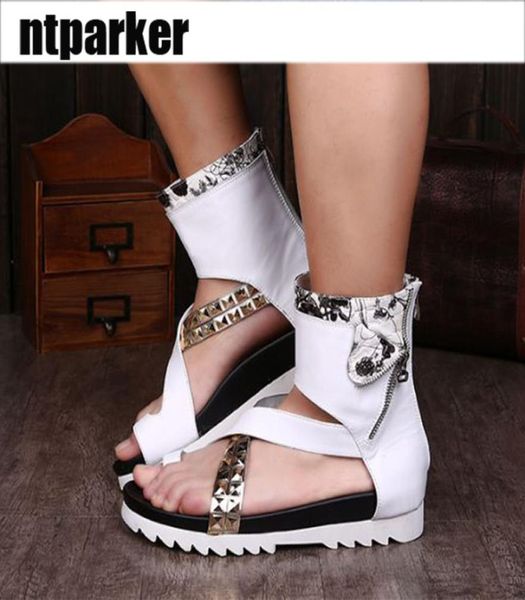 

fashion men sandals roman male cool sandals boots leather zipper personality stylist breathable t stage man039s summer sandal s3289457, Black