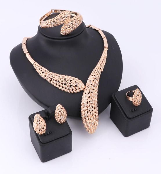 

vintage new imitation rinestone beads jewelry sets for women wedding bridal party accessories gold plated necklace stud earrings7995633, Slivery;golden