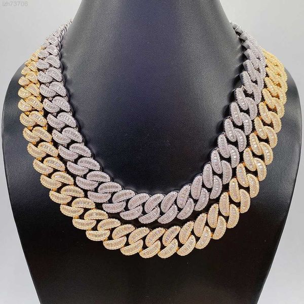 

designer jewelry 925 sterling silver hip hop baguette moissanite heavy chain miami cuban link mens bracelet 10k 18mm