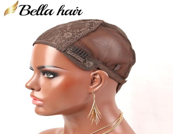 

blackbrowndark brownyellow double lace wig caps for making wigs hair net with adjustable straps and combs wig caps swiss lace b6284790, Black;brown