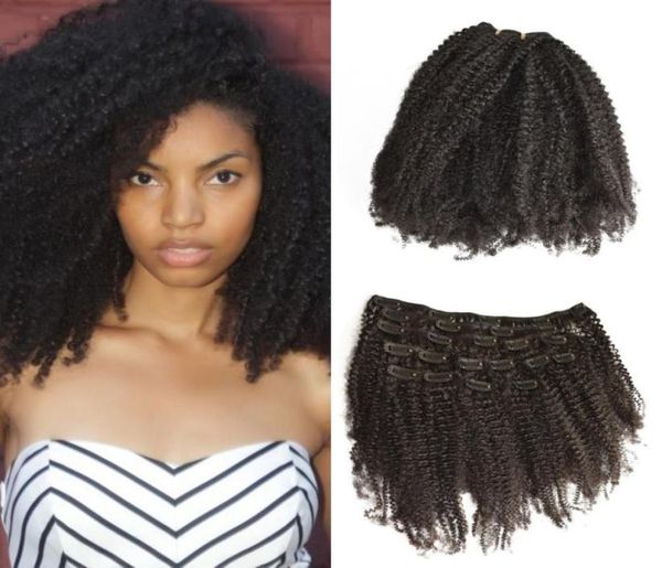 

4a4b4c mongolian afro kinky curly clip in hair extensions virgin human hair natural color clip ins human hair for african americ2040173, Black;brown