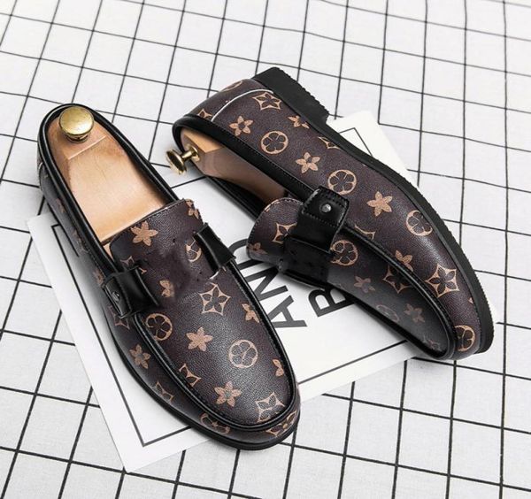 

loafers men shoes british print pu round toe belt metal slipon fashion business casual party daily ad0683748003, Black