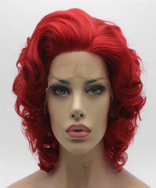 

iwona hair wavy short red wig 243100 half hand tied heat resistant synthetic lace front wig4722669, Black
