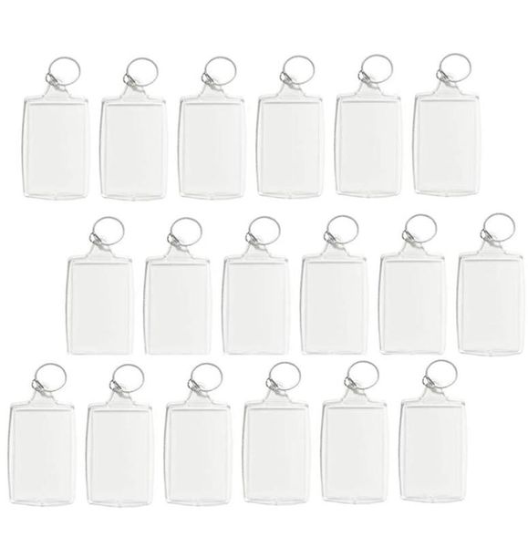 

100pcs po keychain rectangle transparent blank acrylic insert po picture frame keyring key holder diy split ring8571404, Silver