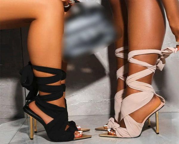 

sandals women gladiator sandals 2022 lace up high heels fashion ankle wrap female shoes mature ladies party stiletto t2301039027614, Black
