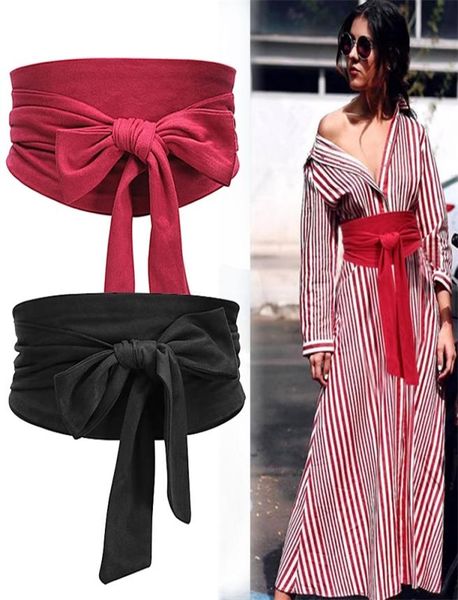

aecibzo 9 colors suede waist belts wide corset cinch dress cummerbunds bowknot self tie wrap around obi band 2204073593001, Black;brown