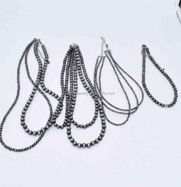 

handmade navajo pearls 4mm 6mm 8mm beads layers choker necklace6992327, Silver