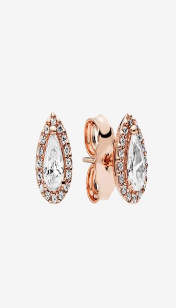 

rose gold yellow gold plated teardrop stud earring women girls wedding jewelry for pandora 925 silver tear drops earring with orig4907303, Golden;silver