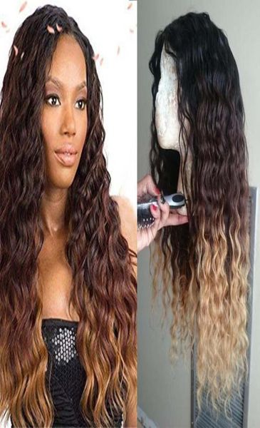 

ombre lace front wig curly human hair wigs honey blonde colored hd deep wave frontal wigs for black women8297168, Black;brown